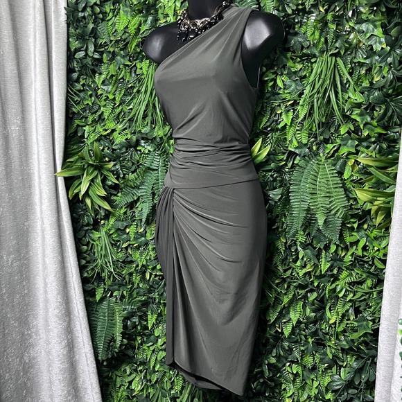 HOUSE OF CB Dress Women Small Green One Shoulder Riccarda Ruched Pleated 2813 - Picture 6 of 8